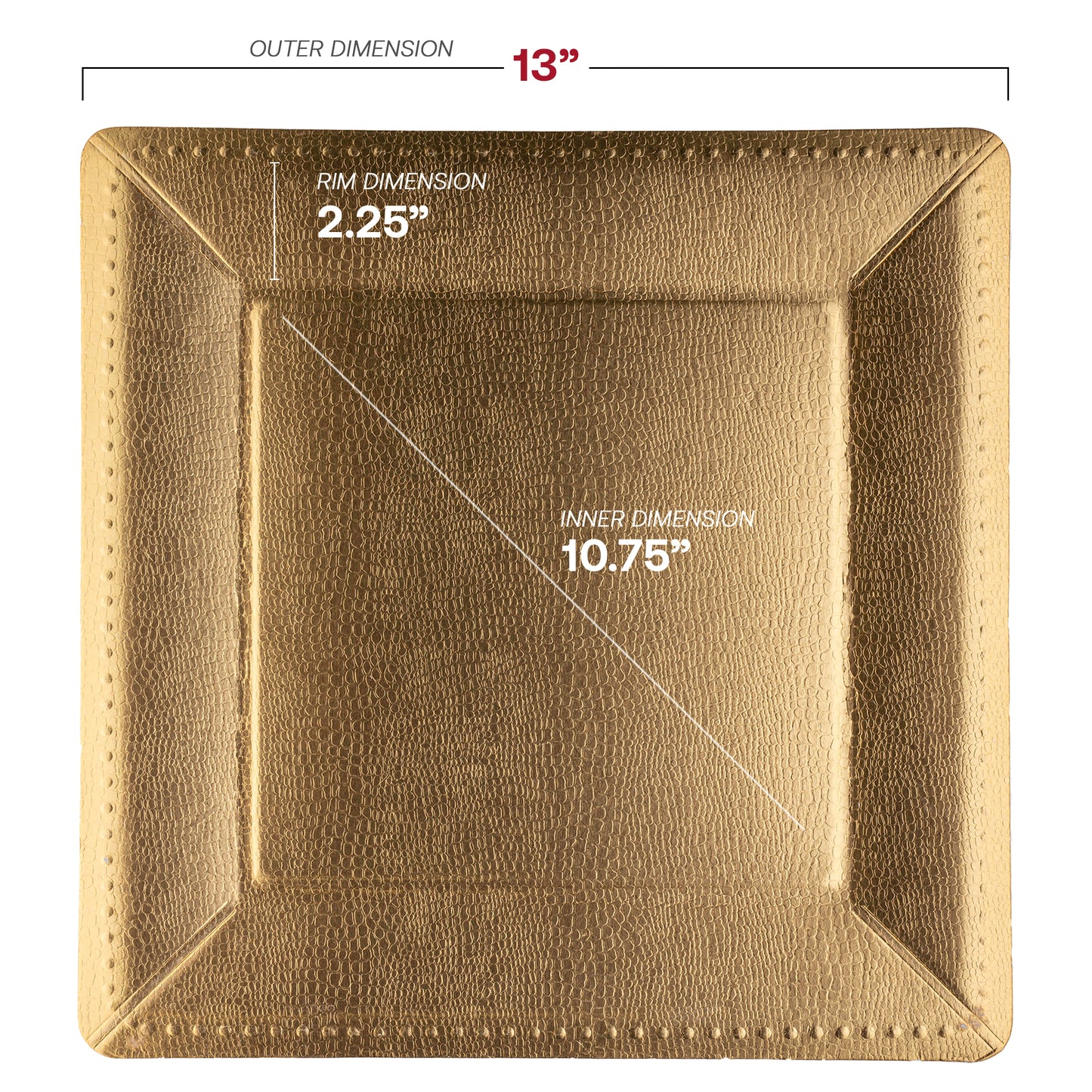 Gold Square Edge Beaded Paper Disposable Charger Plates (13")