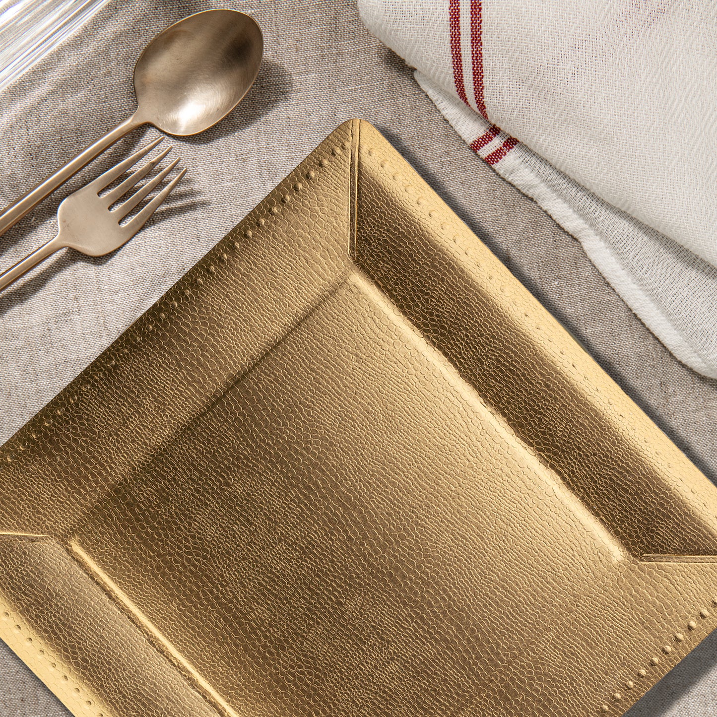Gold Square Edge Beaded Paper Disposable Charger Plates (13")