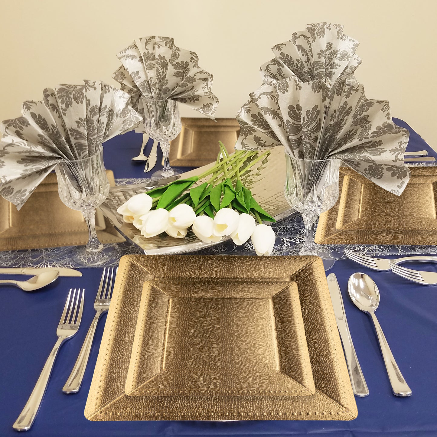 Gold Square Edge Beaded Paper Disposable Charger Plates (13")