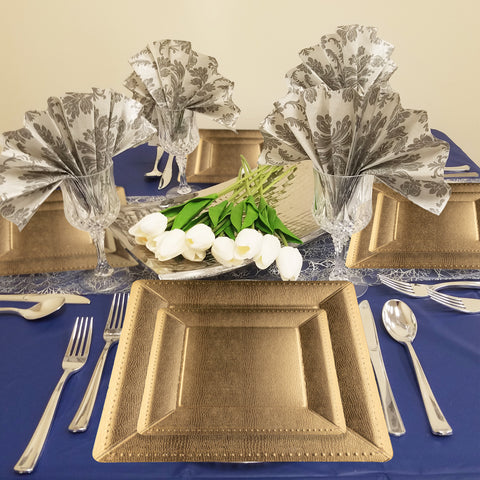 Gold Square Edge Beaded Paper Disposable Charger Plates (13