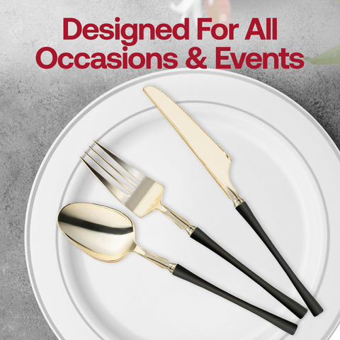 Shiny Gold with Black Handle Moderno Disposable Plastic Dinner Forks