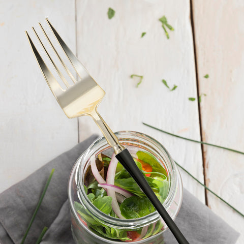 Shiny Gold with Black Handle Moderno Disposable Plastic Dinner Forks