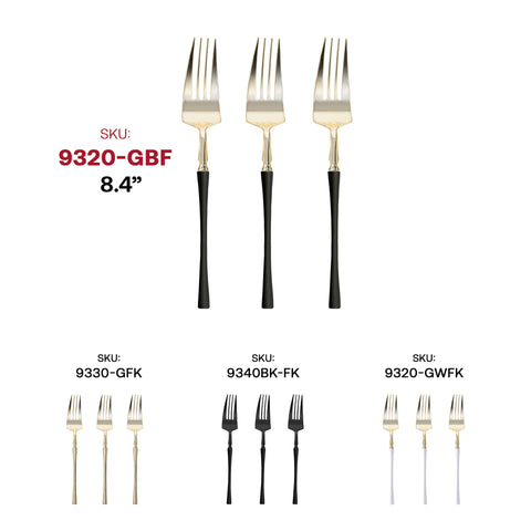 Shiny Gold with Black Handle Moderno Disposable Plastic Dinner Forks