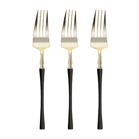 Shiny Gold with Black Handle Moderno Disposable Plastic Dinner Forks
