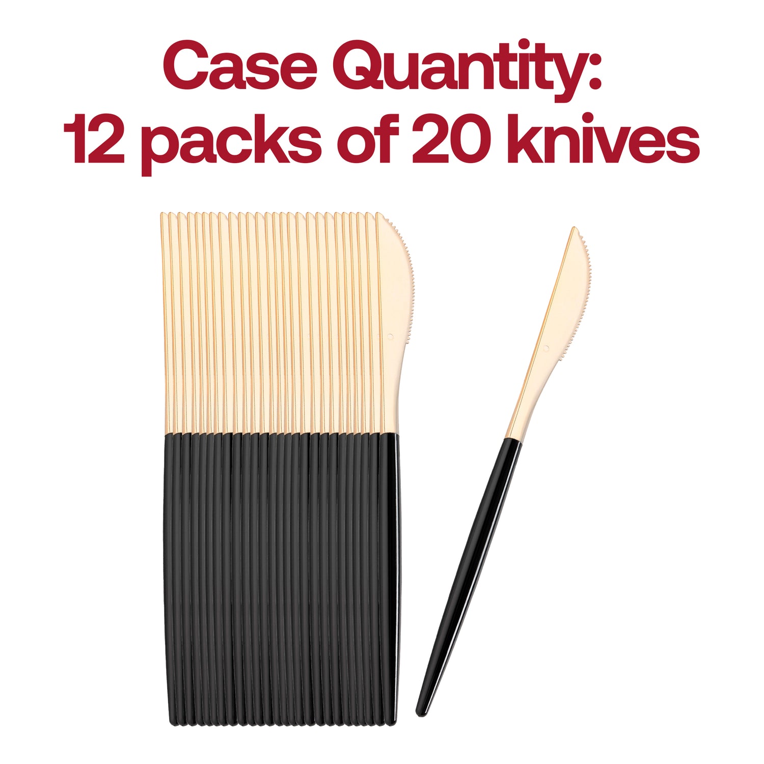 Gold with Black Handle Moderno Disposable Plastic Dinner Knives Quantity | The Kaya Collection
