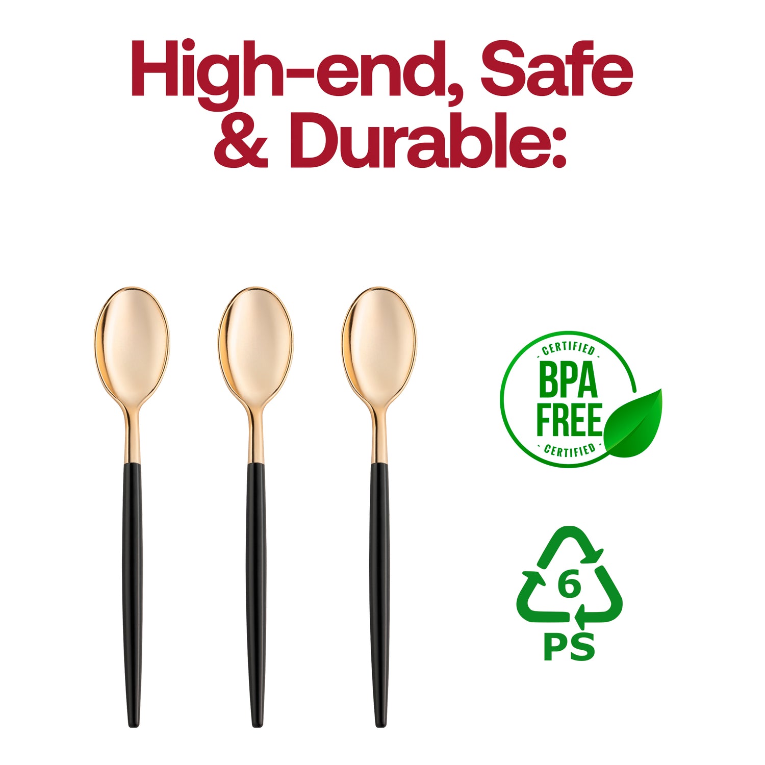 Gold with Black Handle Moderno Disposable Plastic Dinner Spoons BPA | The Kaya Collection
