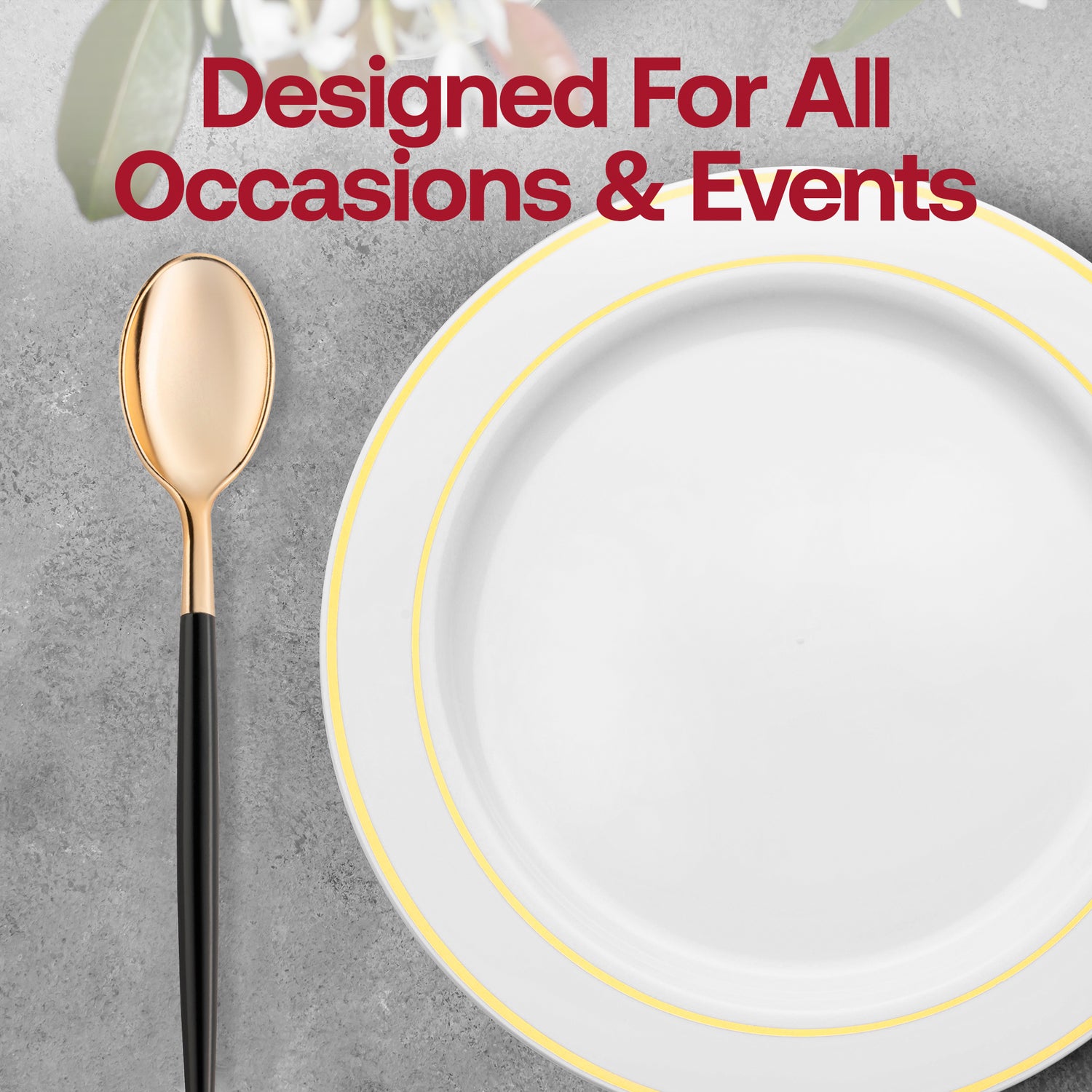 Gold with Black Handle Moderno Disposable Plastic Dinner Spoons Lifestyle | The Kaya Collection
