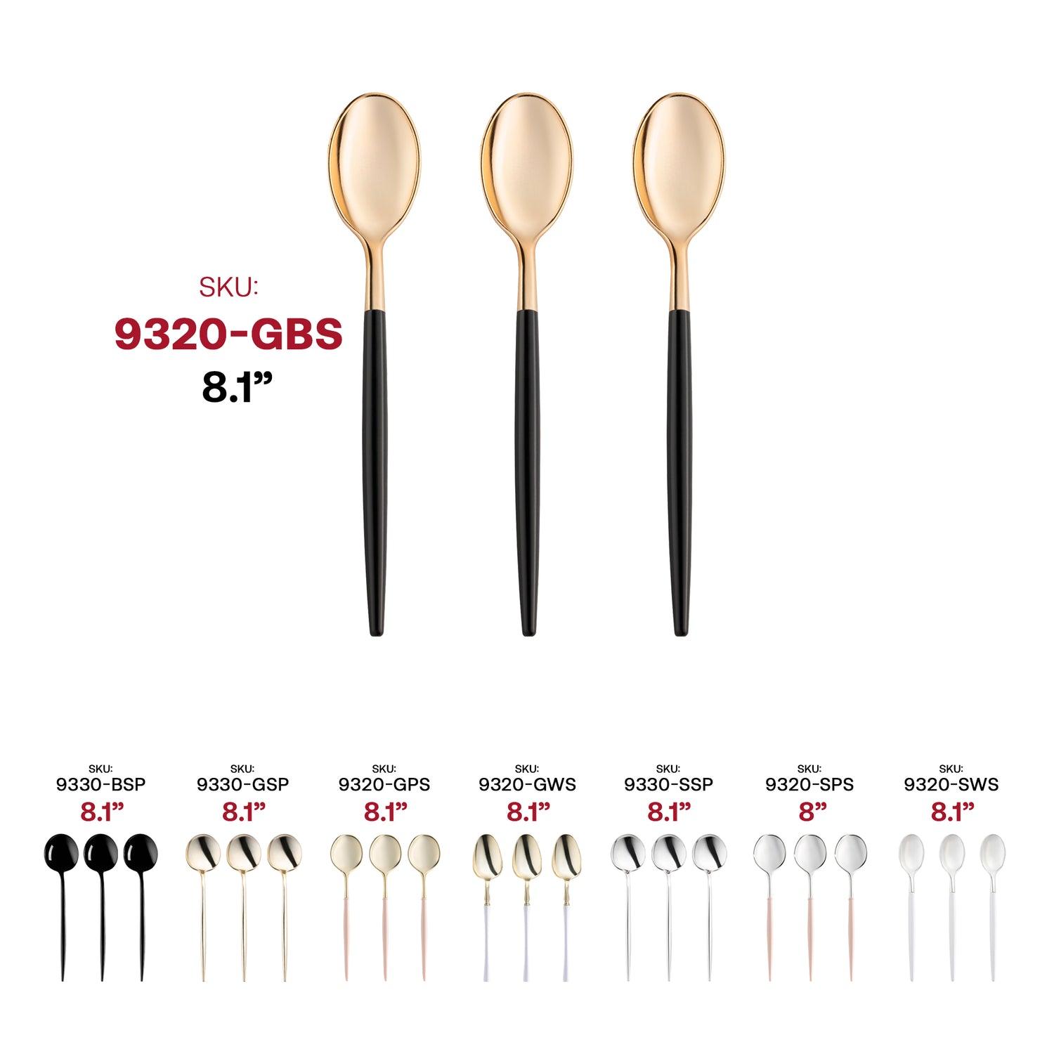 Gold with Black Handle Moderno Disposable Plastic Dinner Spoons SKU | The Kaya Collection