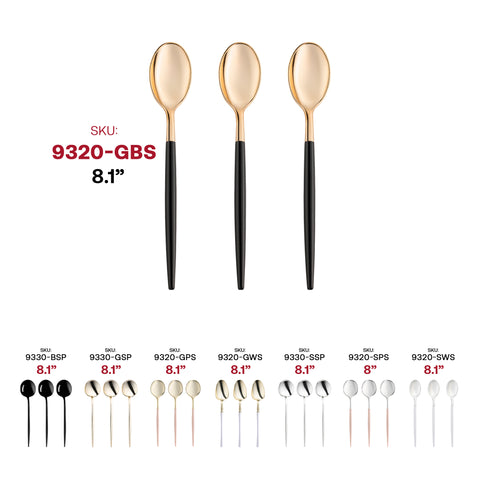 Gold with Black Handle Moderno Disposable Plastic Dinner Spoons SKU | The Kaya Collection