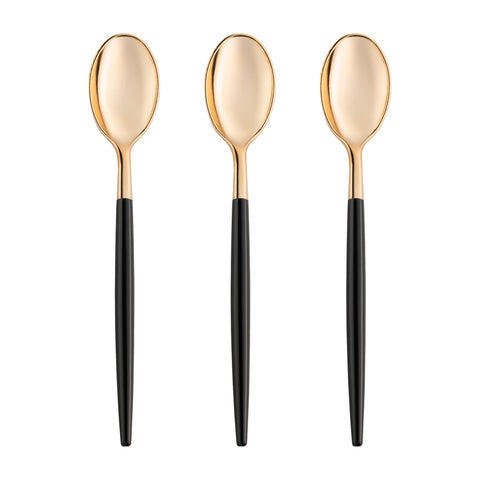 Gold with Black Handle Moderno Disposable Plastic Dinner Spoons Secondary | The Kaya Collection