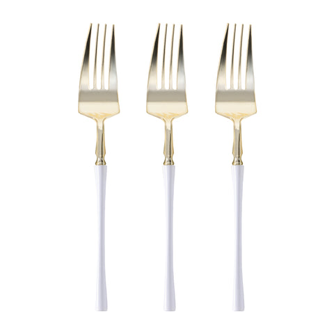 Gold with White Handle Moderno Disposable Plastic Dinner Forks Secondary | The Kaya Collection