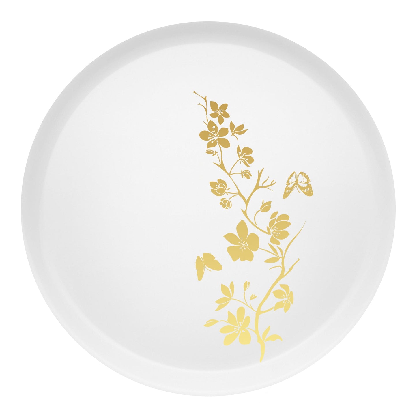 White with Gold Floral Round Plastic Pastry Plates (6.25")
