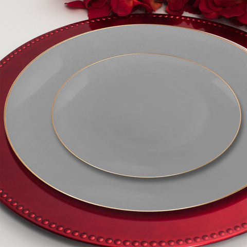Gray with Gold Organic Round Plastic Disposable Dinner Plates (10.25