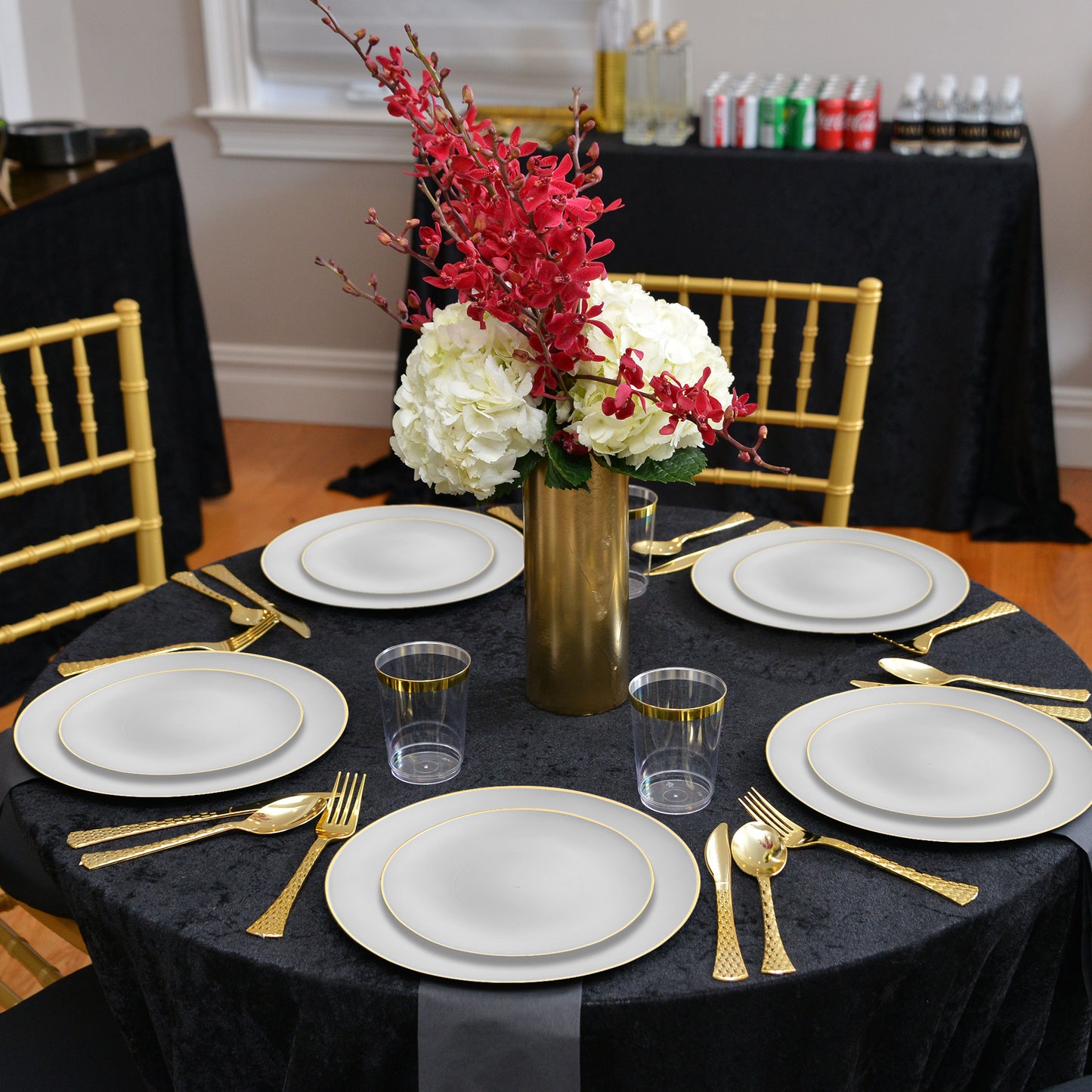 Gray with Gold Rim Organic Round Disposable Plastic Salad Plates (7.5")