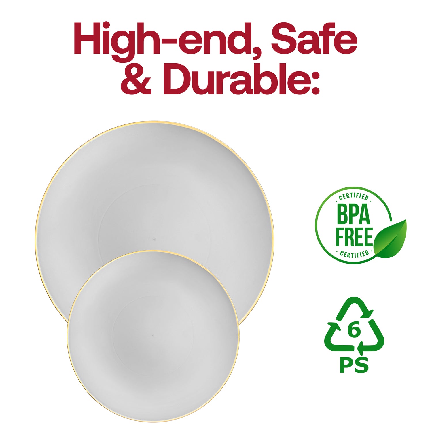 Gray with Gold Organic Round Disposable Plastic Dinner Plates (10.25") BPA | The Kaya Collection