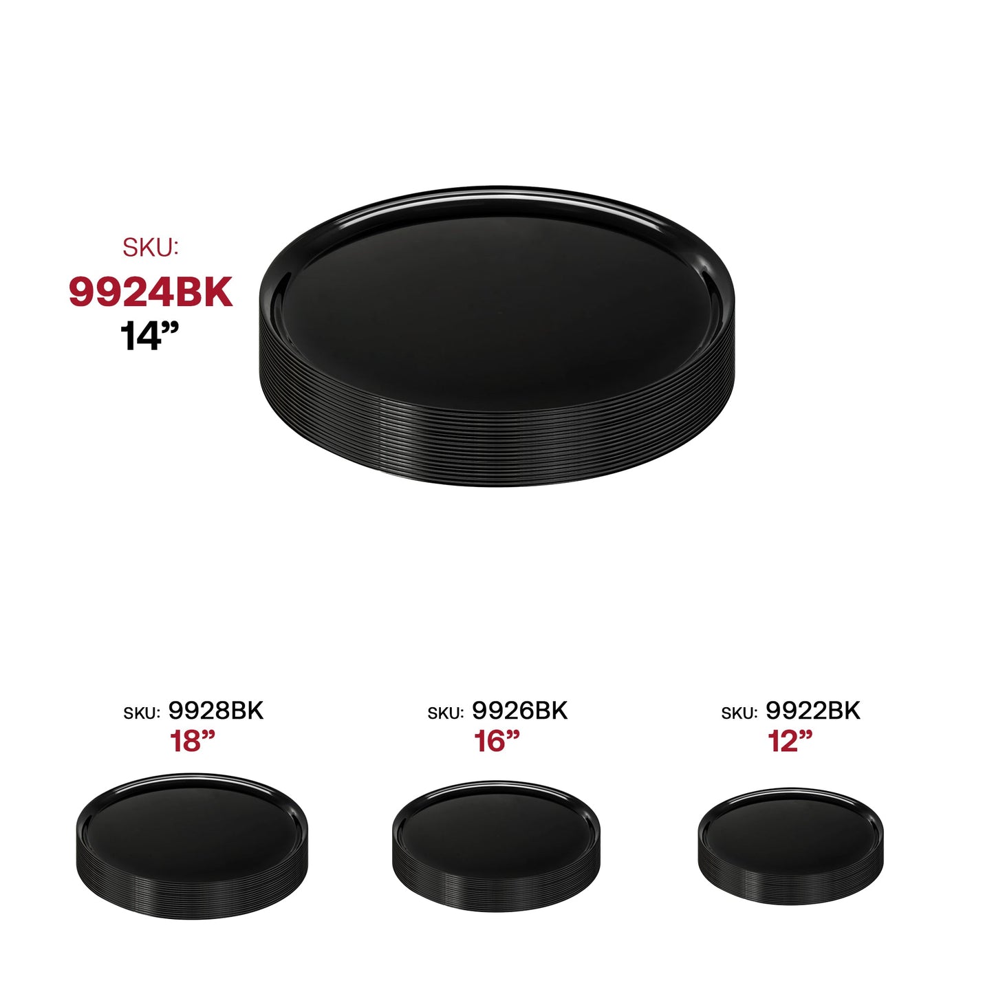 14" Black Round Plastic Trays
