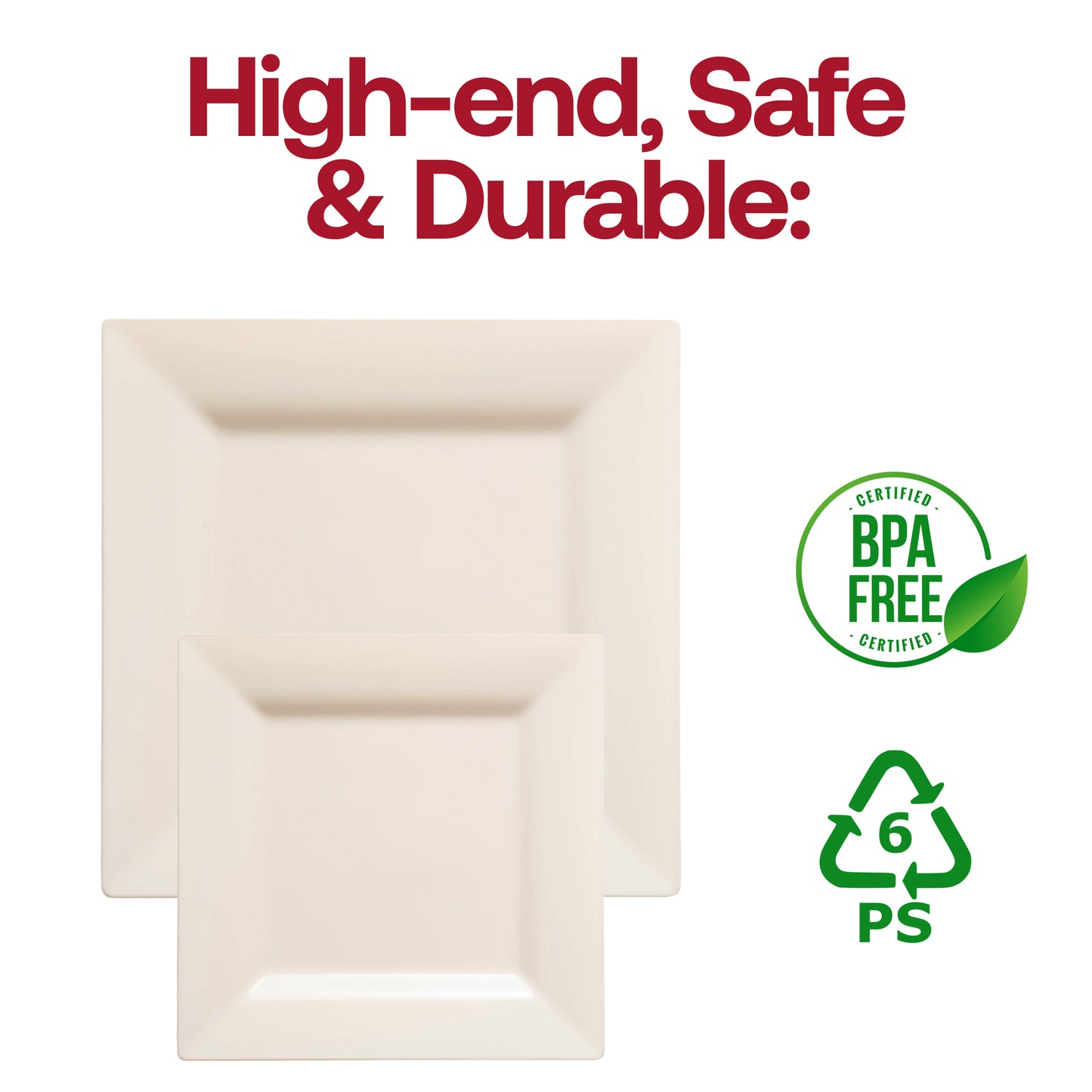 Ivory Square Disposable Plastic Dinner Plates (9.5")