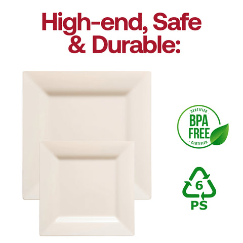 Ivory Square Disposable Plastic Dinner Plates (9.5