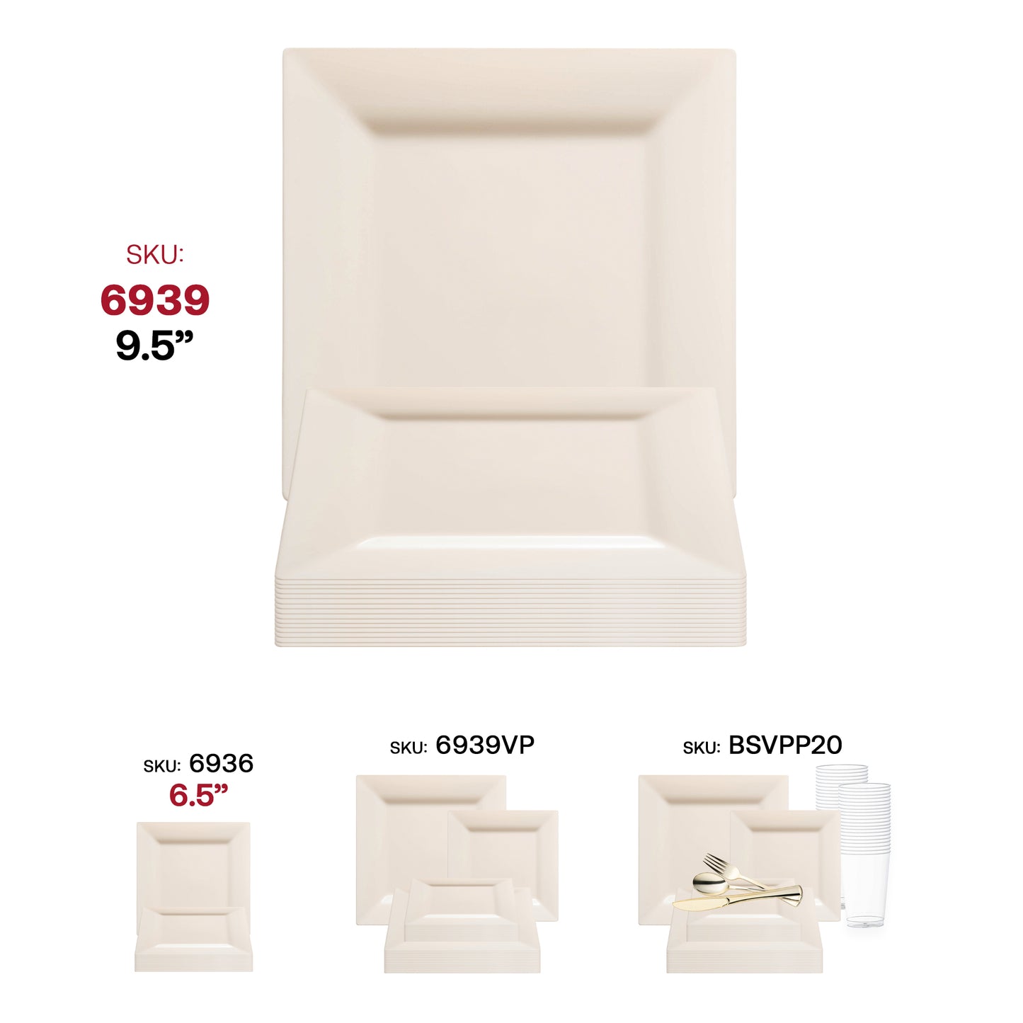 Ivory Square Disposable Plastic Dinner Plates (9.5")