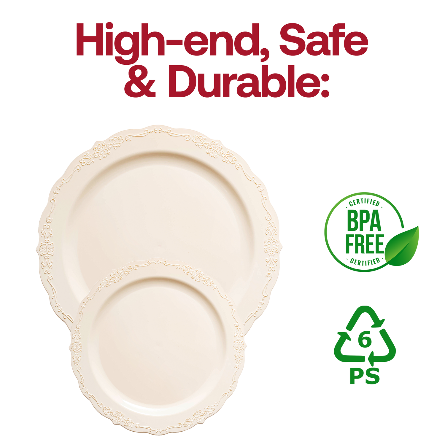 Ivory Vintage Round Disposable Plastic Appetizer/Salad Plates (7.5") BPA | The Kaya Collection