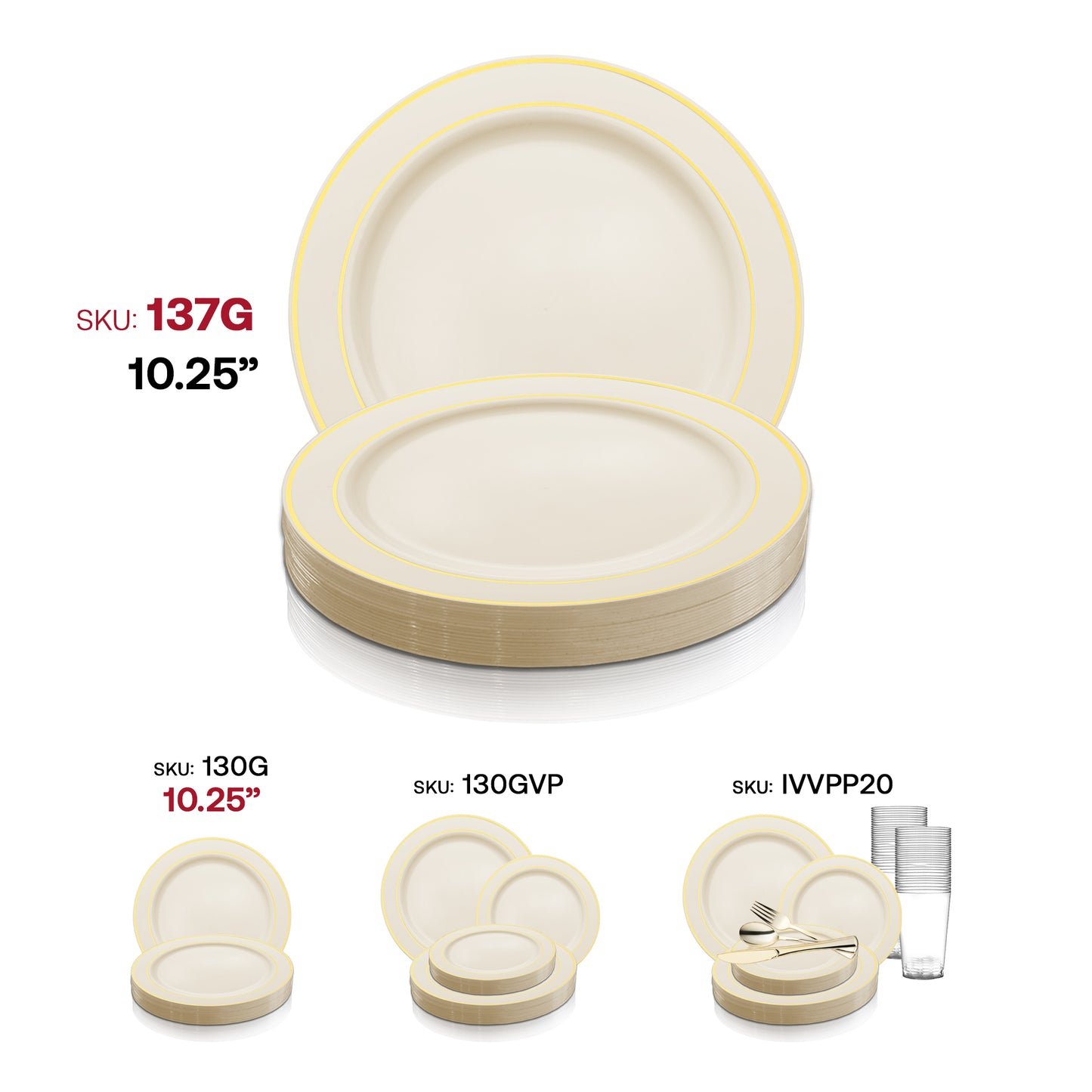 Ivory with Gold Edge Rim Plastic Appetizer/Salad Plates (7.5") SKU | The Kaya Collection