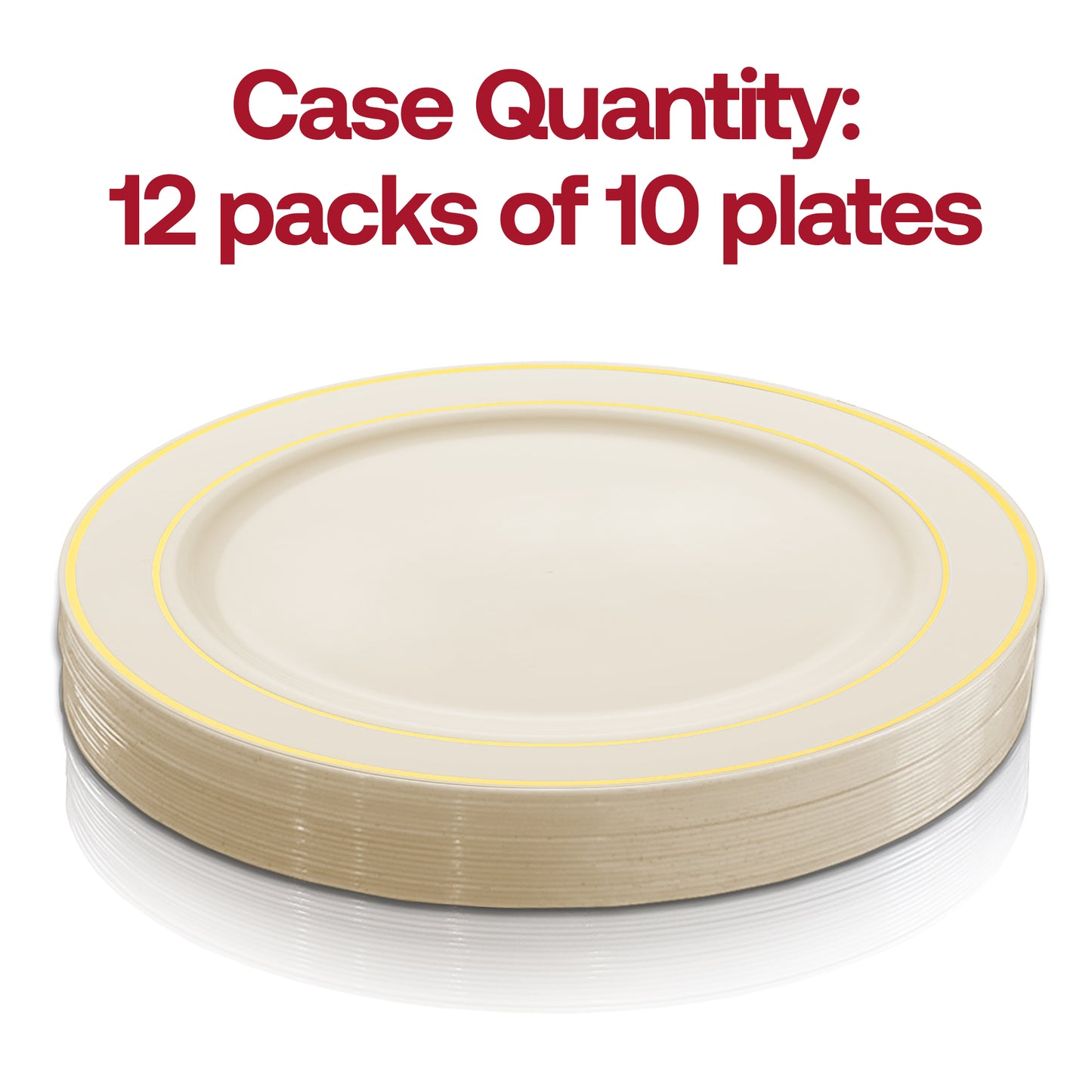 Ivory with Gold Edge Rim Plastic Dinner Plates (10.25") Quantity | The Kaya Collection