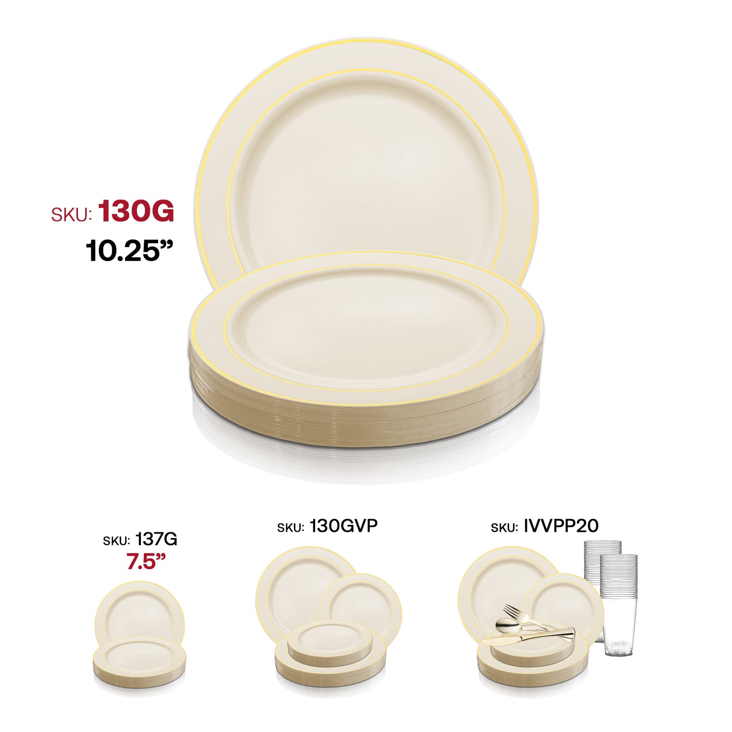Ivory with Gold Edge Rim Plastic Dinner Plates (10.25") SKU | The Kaya Collection
