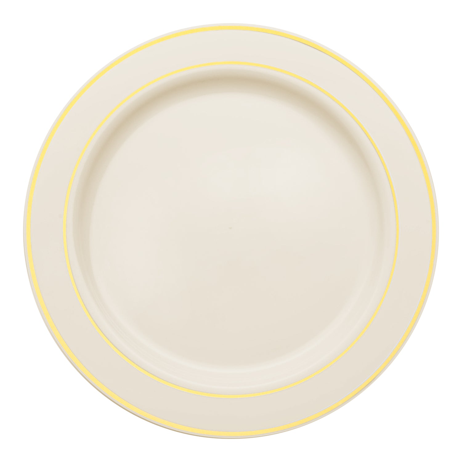Ivory with Gold Edge Rim Disposable Plastic Dinner Plates (10.25)