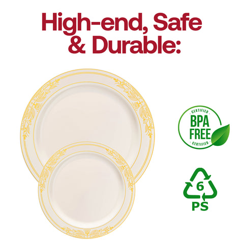 Ivory with Gold Harmony Rim Plastic Salad Plates (7.5
