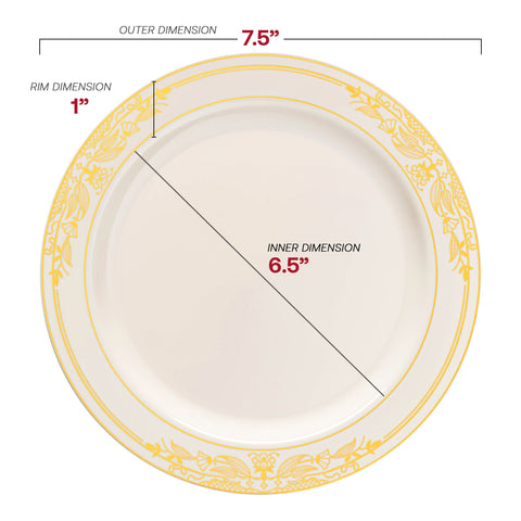 Ivory with Gold Harmony Rim Plastic Salad Plates (7.5