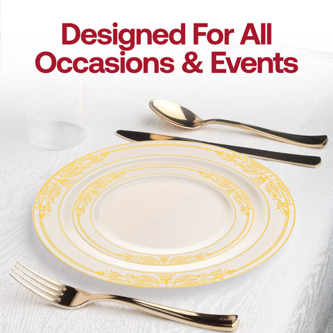 Ivory with Gold Harmony Rim Plastic Salad Plates (7.5