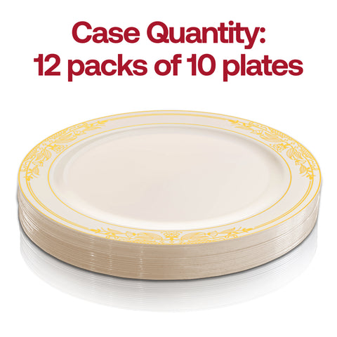 Ivory with Gold Harmony Rim Plastic Salad Plates (7.5
