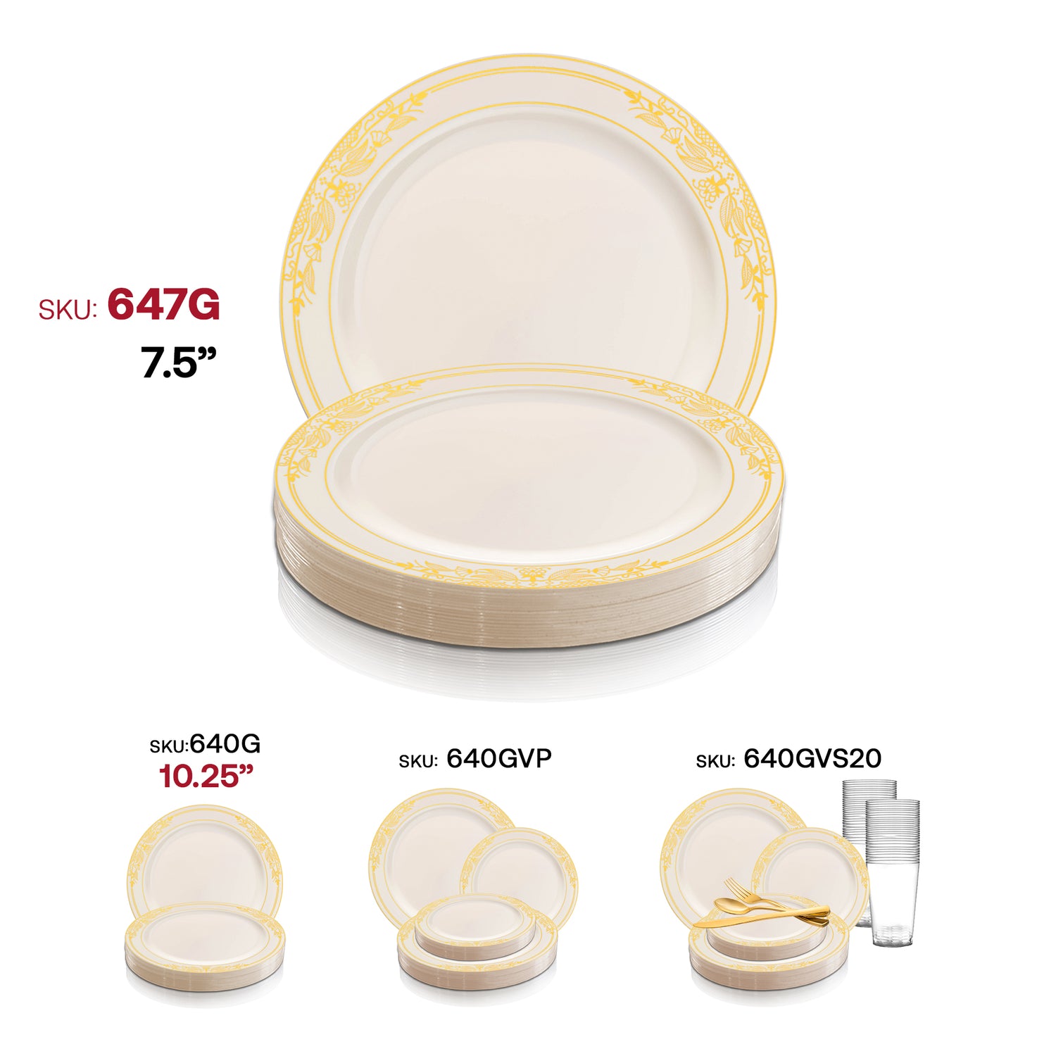 Ivory with Gold Harmony Rim Plastic Salad Plates (7.5") SKU | The Kaya Collection