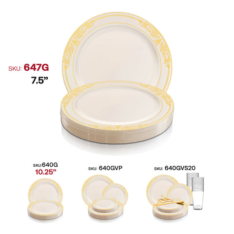 Ivory with Gold Harmony Rim Plastic Salad Plates (7.5