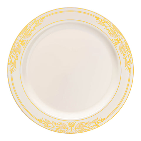 Ivory with Gold Harmony Rim Plastic Salad Plates (7.5