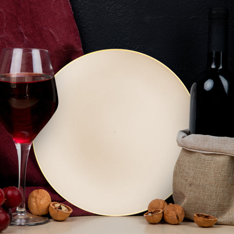 Ivory with Gold Rim Organic Round Plastic Disposable Dinner Plates (10.25