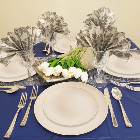 Ivory with Gold Rim Organic Round Plastic Disposable Dinner Plates (10.25