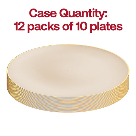 Ivory with Gold Rim Organic Round Plastic Disposable Dinner Plates (10.25