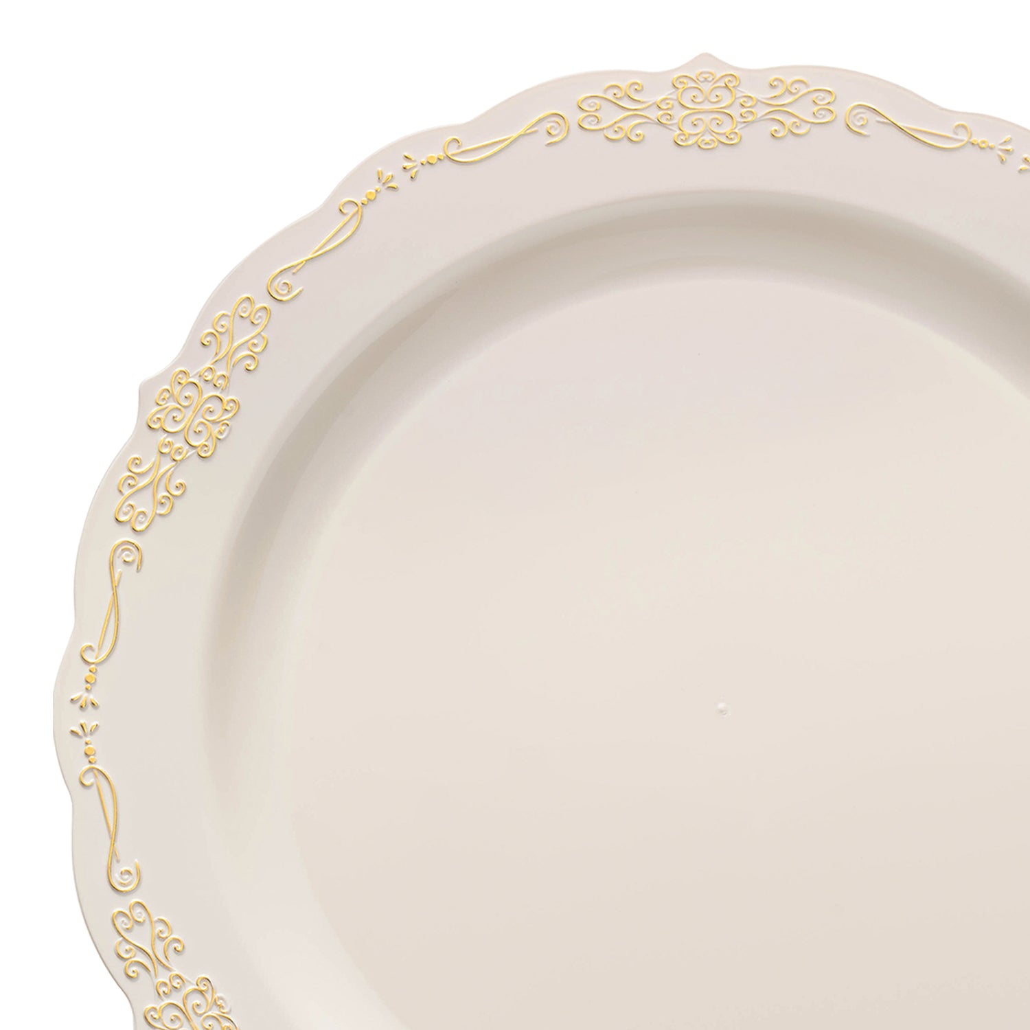 Ivory with Gold Vintage Rim Round Disposable Plastic Dinner Plates (10") | The Kaya Collection