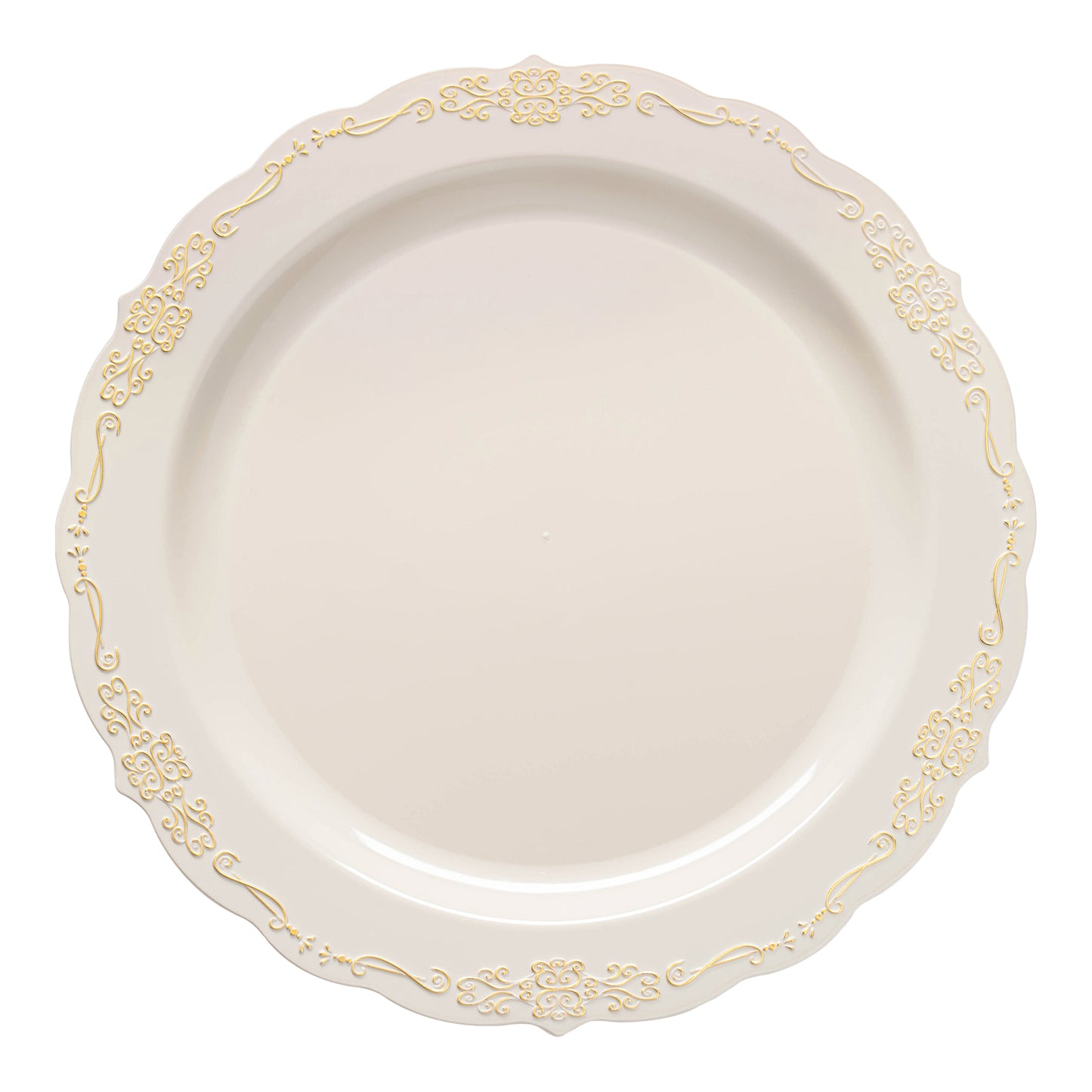 Ivory with Gold Vintage Rim Round Disposable Plastic Dinner Plates (10") | The Kaya Collection
