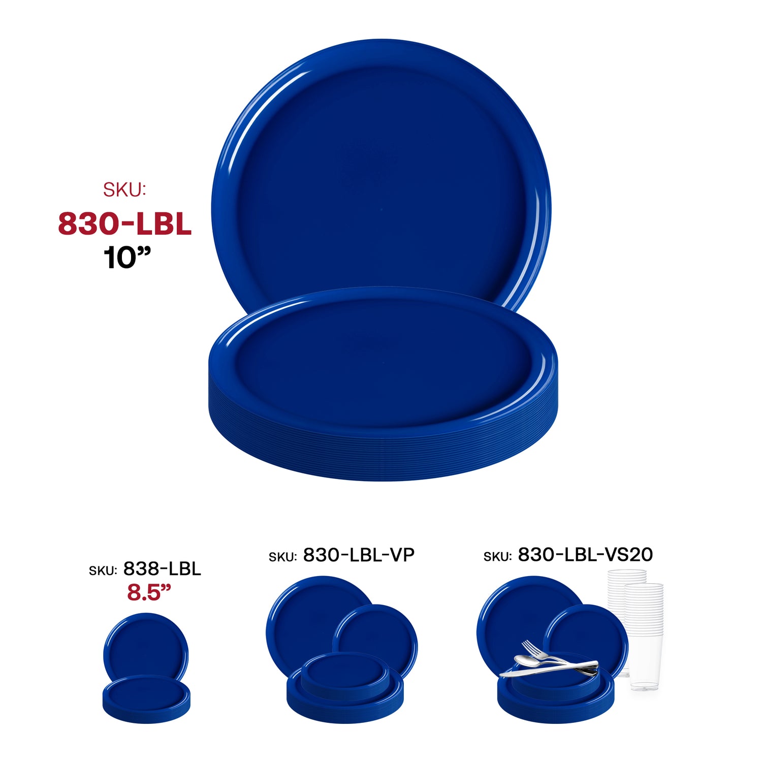 Light Blue Flat Round Disposable Plastic Dinner Plates (10") SKU | The Kaya Collection