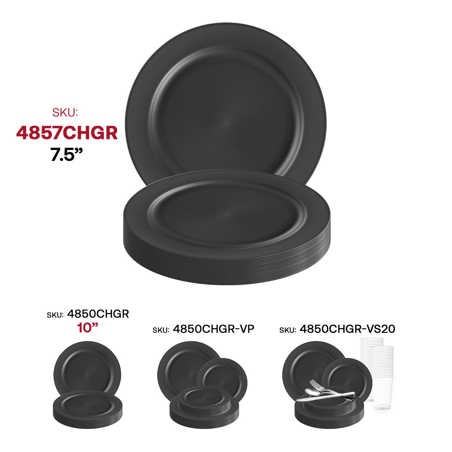 Matte Charcoal Gray Round Disposable Plastic Appetizer/Salad Plates (7.5") SKU | The Kaya Collection
