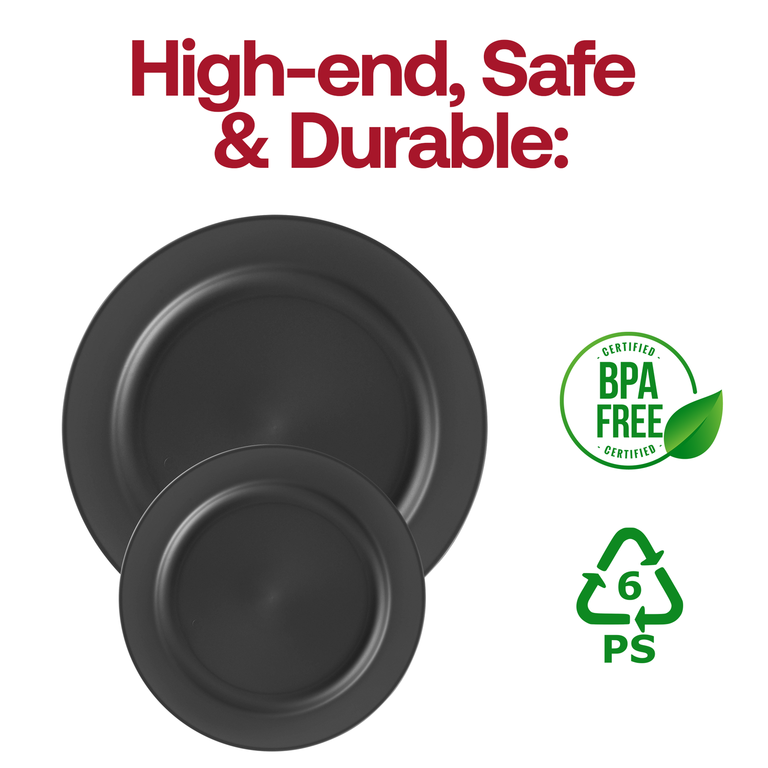 Matte Charcoal Gray Round Disposable Plastic Dinner Plates (10") BPA | The Kaya Collection