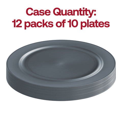 Matte Charcoal Gray Round Plastic Dinner Plates (10