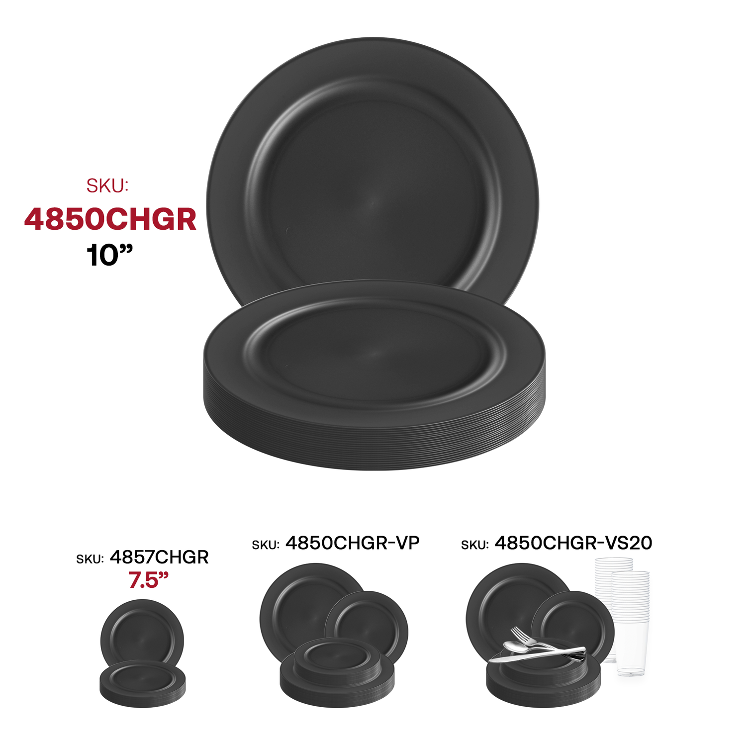 Matte Charcoal Gray Round Disposable Plastic Dinner Plates (10") SKU | The Kaya Collection