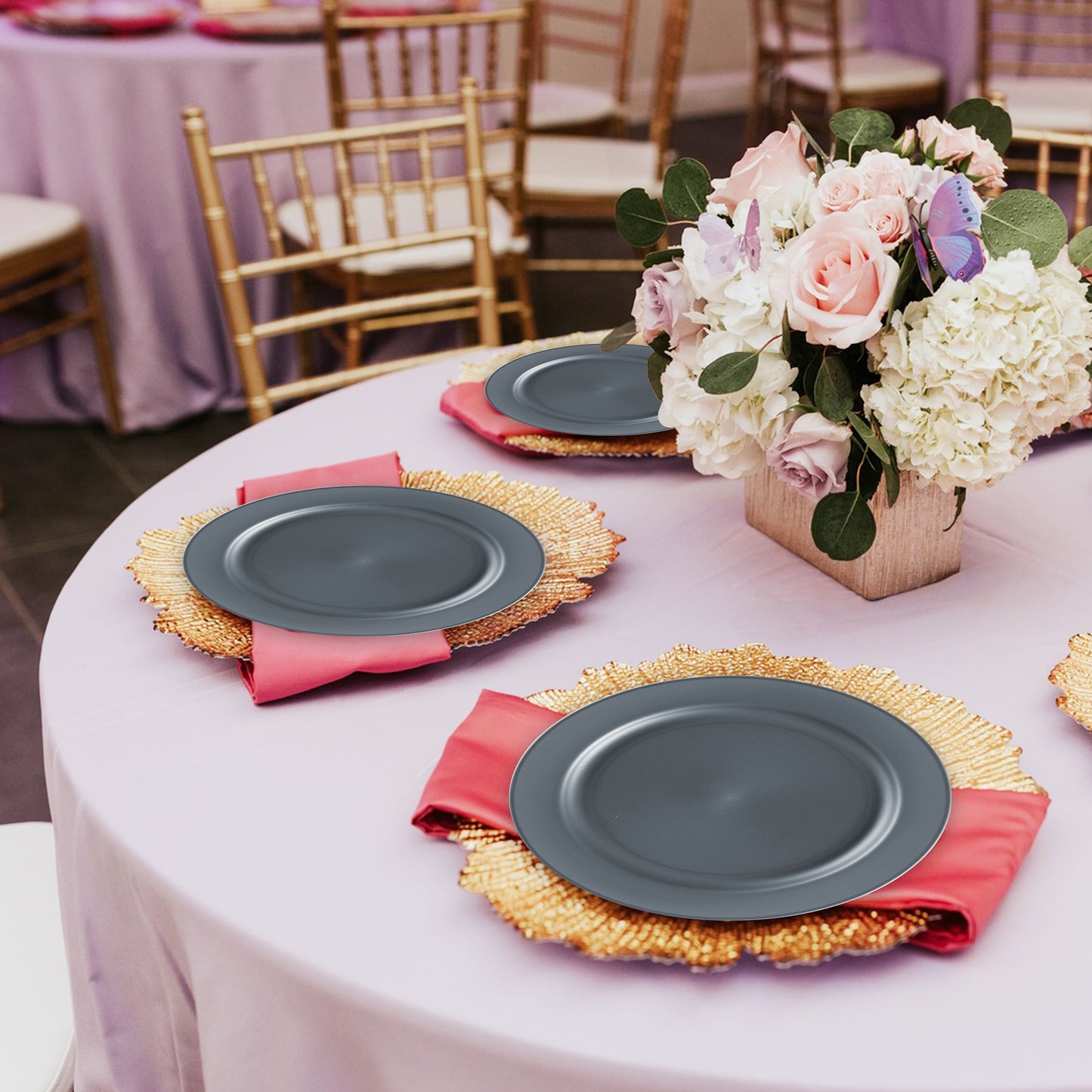 Matte Charcoal Gray Round Plastic Salad Plates (7.5")