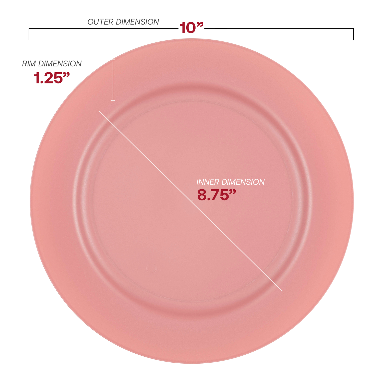 Matte Fuchsia Round Plastic Dinner Plates (10") Dimension | The Kaya Collection