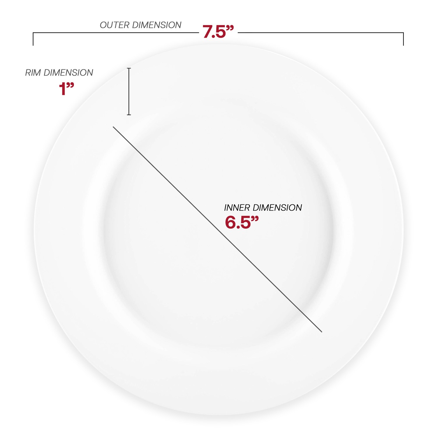 Matte Milk White Round Disposable Plastic Appetizer/Salad Plates (7.5") Dimension | The Kaya Collection