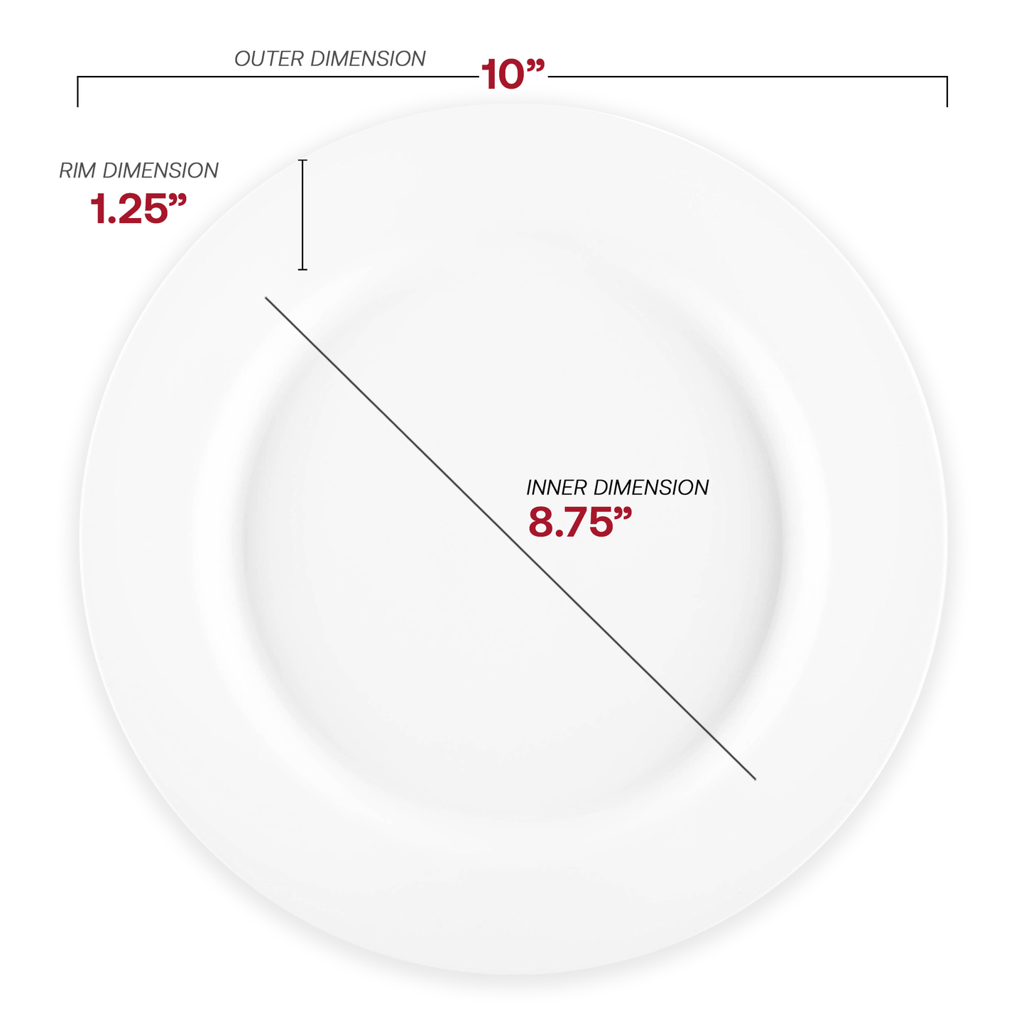 Matte Milk White Round Disposable Plastic Dinner Plates (10") Dimension | The Kaya Collection