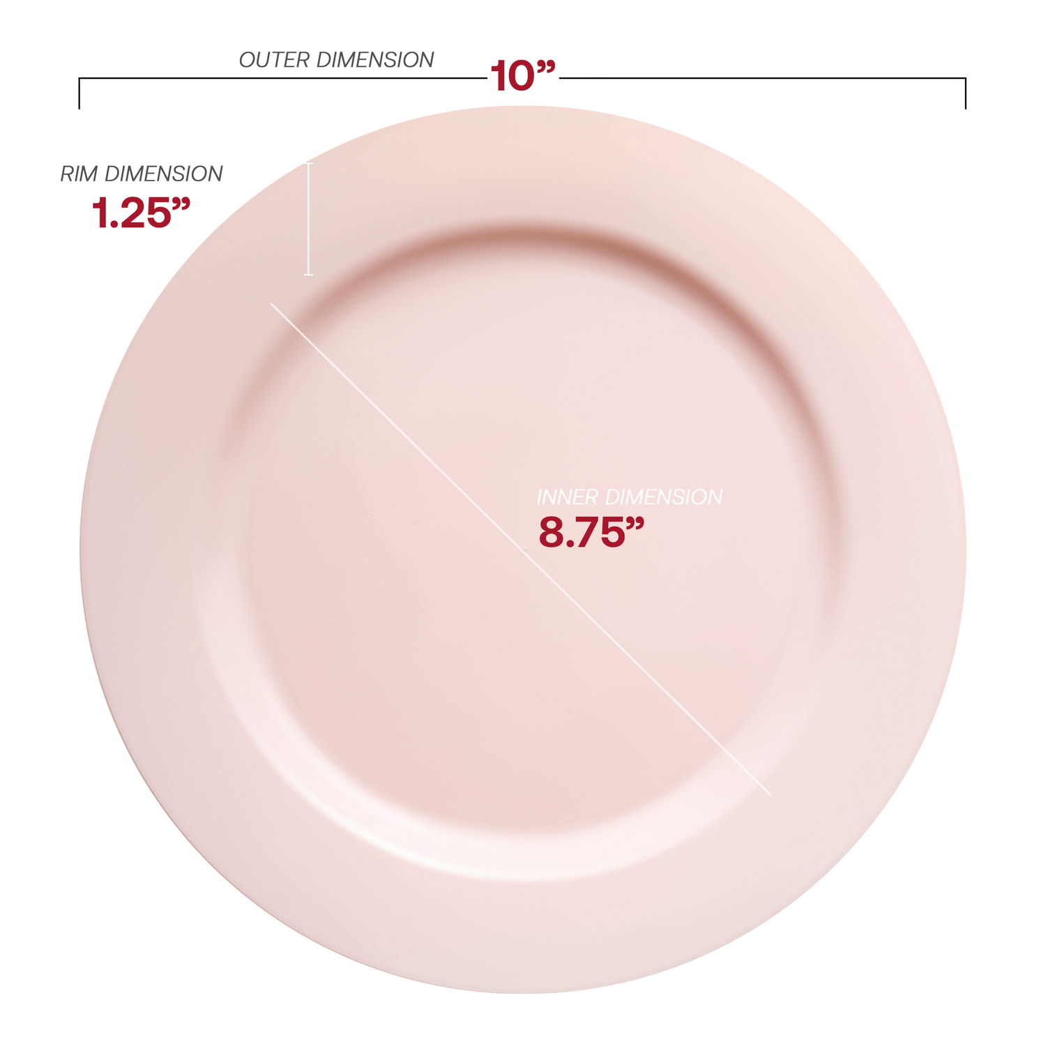 Matte Pink Round Disposable Plastic Dinner Plates (10") Dimension | The Kaya Collection